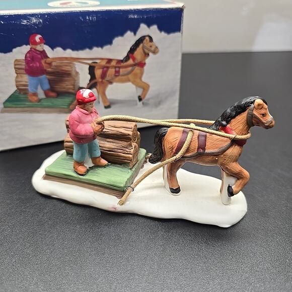 Christmas Valley Collectable Bringing in the Timbers Porcelain Vintage - Picture 2 of 12